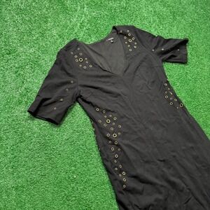 XOXO Womens‎ Black Short Sleeve Eyelet Detail V Neck Midi Dress